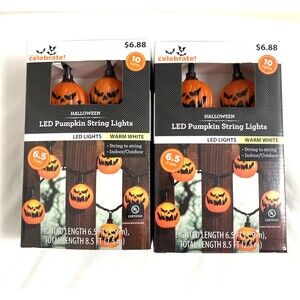 Halloween Led Pumpkin String Lights 2 Packs Indoor Outdoor Home Decore Holidays
